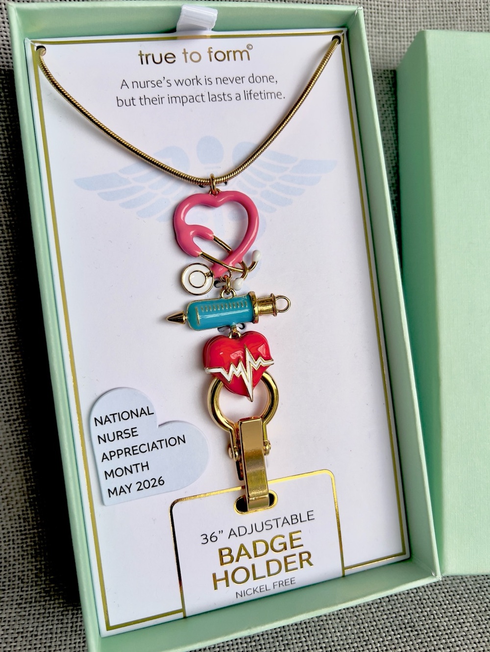 True to Form Medical Doctor Nurse 36” Badge Holder Gold Chain NWT